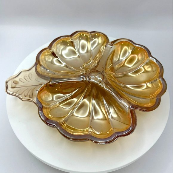 Vintage Jeanette Marigold Carnival Depression Glass Iridescent Doric Candy/Trink - Picture 3 of 9
